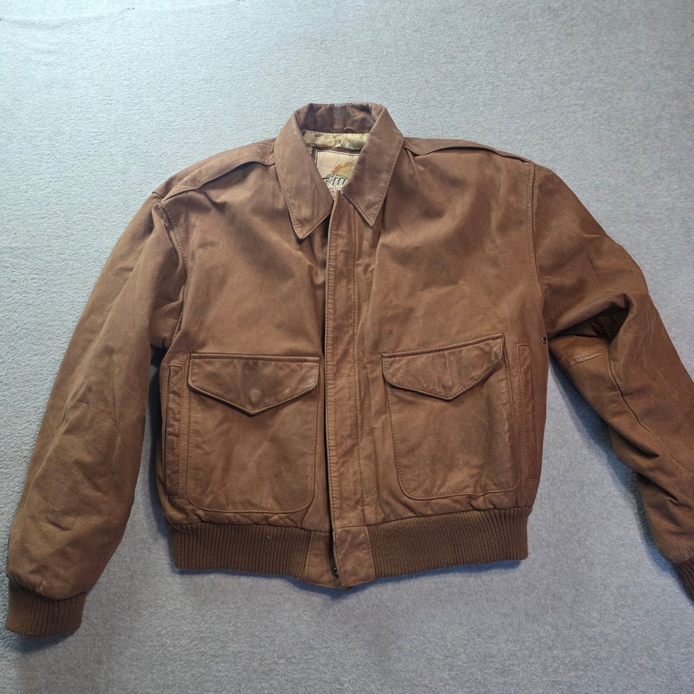 G-III Global Identity Bomber Flight Jacket Mens S Brown Leather MapLined Vintage
